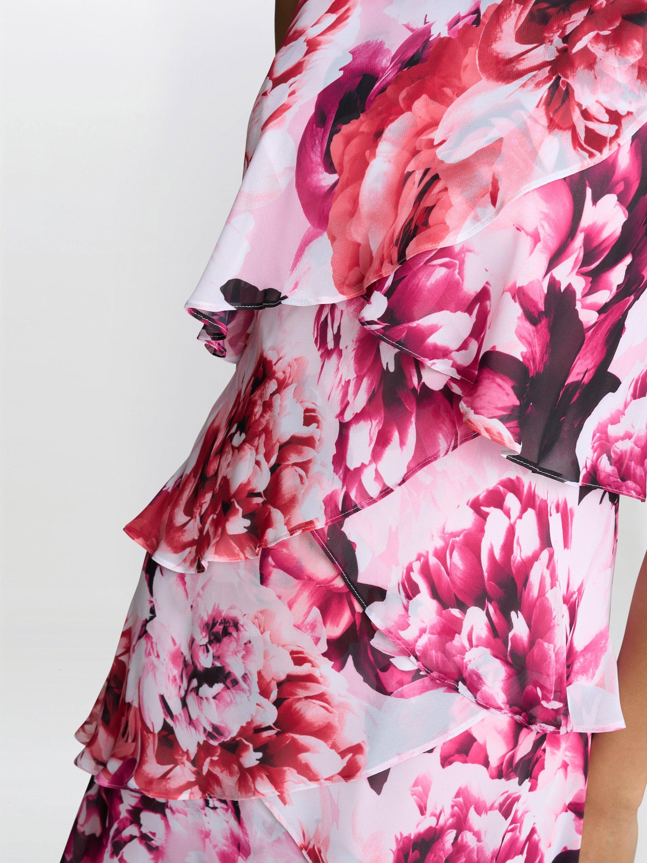 Product image 5 of 6, which shows Gina Bacconi Mila Tiered Floral Dress, Pink/Multi, 10