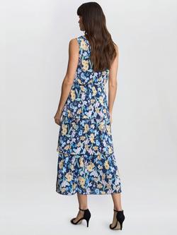 Gina Bacconi Zara Floral Plisse Tiered Dress, Navy/Multi - view 2, Navy/Multi