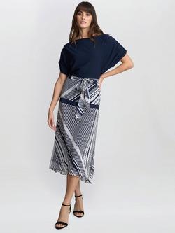 Gina Bacconi Brooke Stripe Midi Dress, Navy/Multi, Navy/Multi