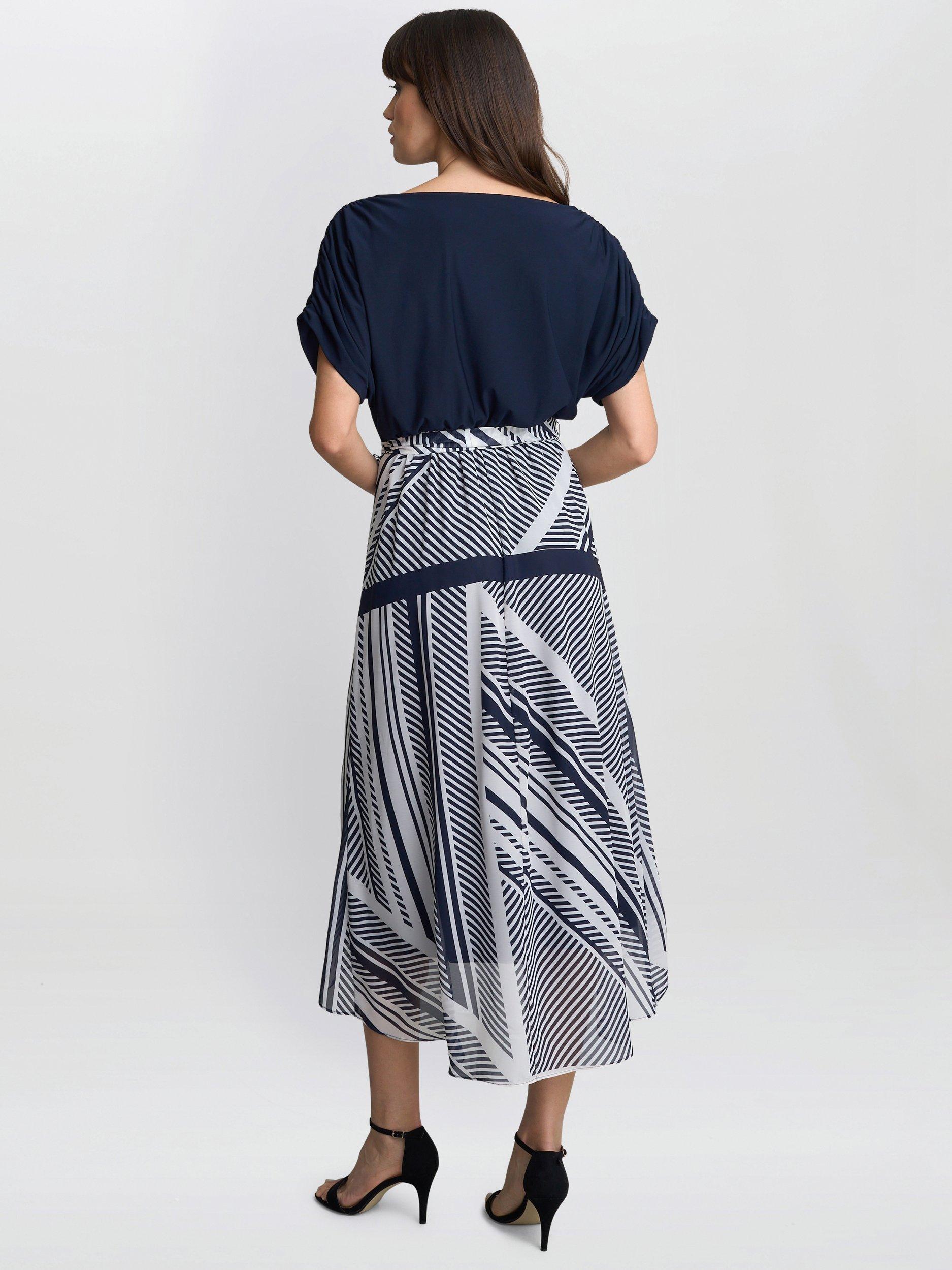 Product image 2 of 5, which shows Gina Bacconi Brooke Stripe Midi Dress, Navy/Multi, 10