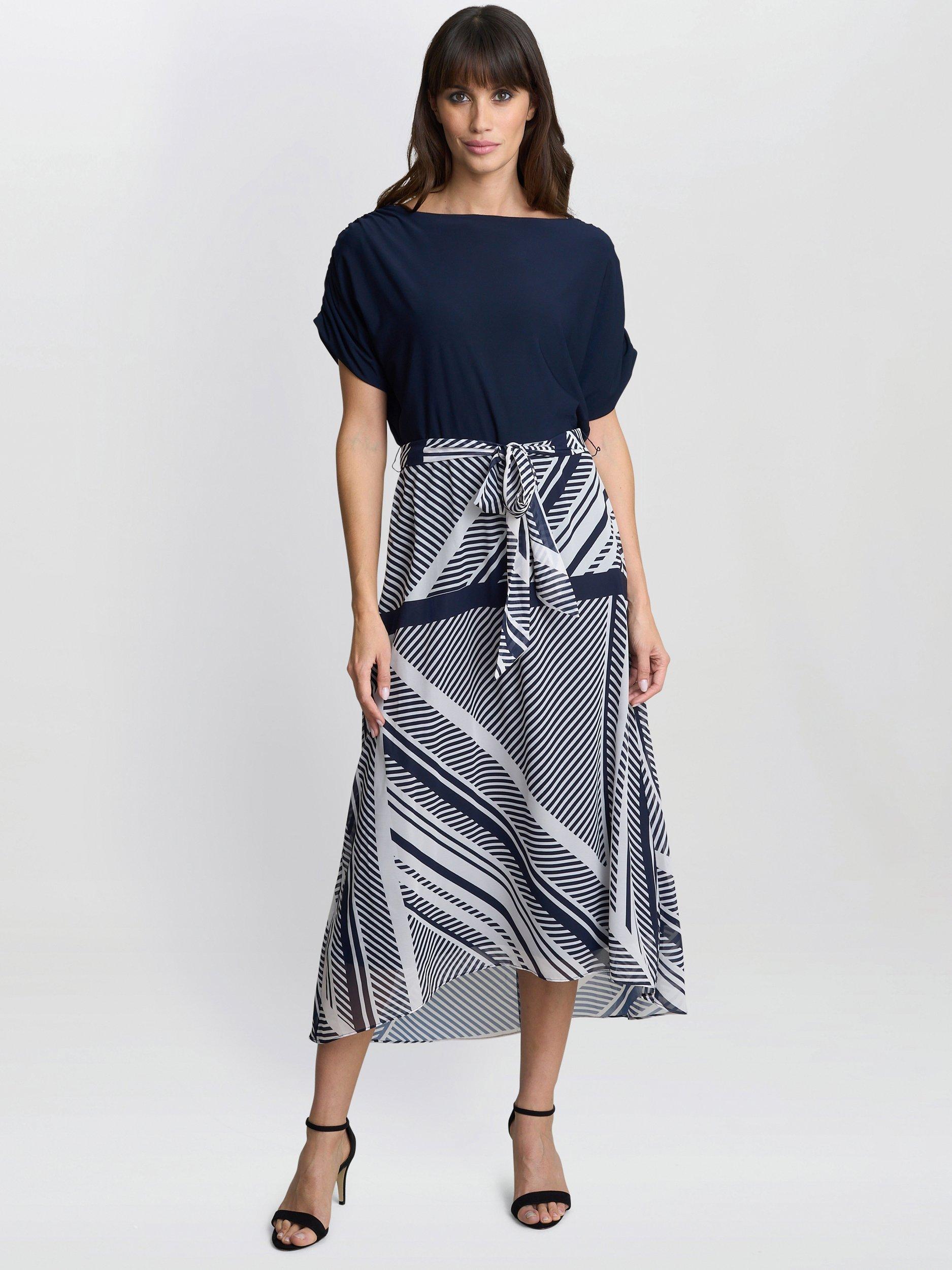 Product image 3 of 5, which shows Gina Bacconi Brooke Stripe Midi Dress, Navy/Multi, 10