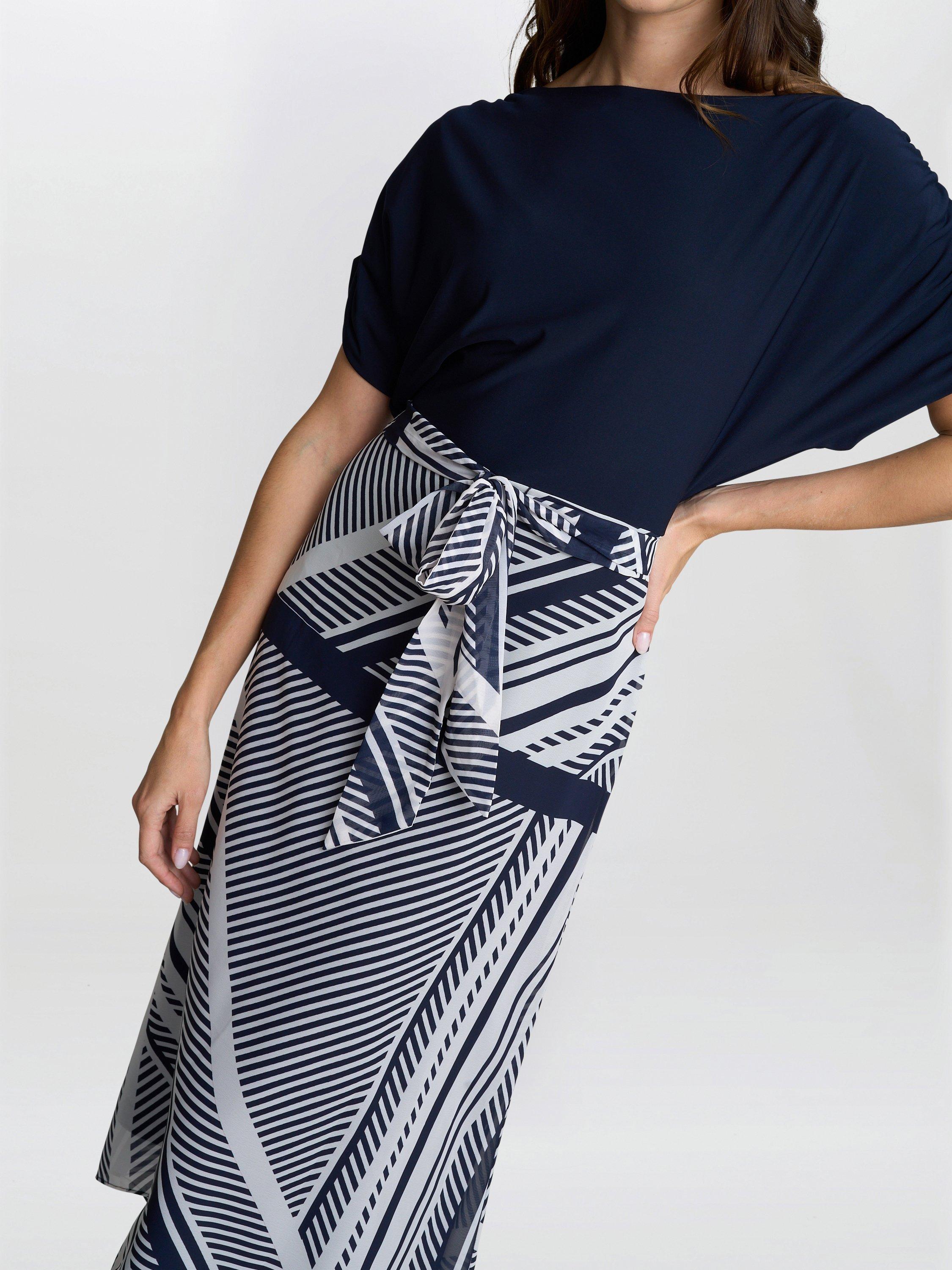 Product image 5 of 5, which shows Gina Bacconi Brooke Stripe Midi Dress, Navy/Multi, 10