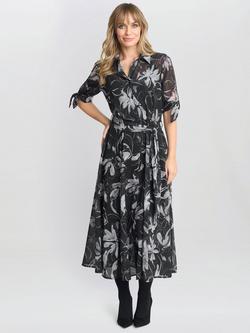 Gina Bacconi Adrienne Floral Shirt Dress, Black / White, Black / White