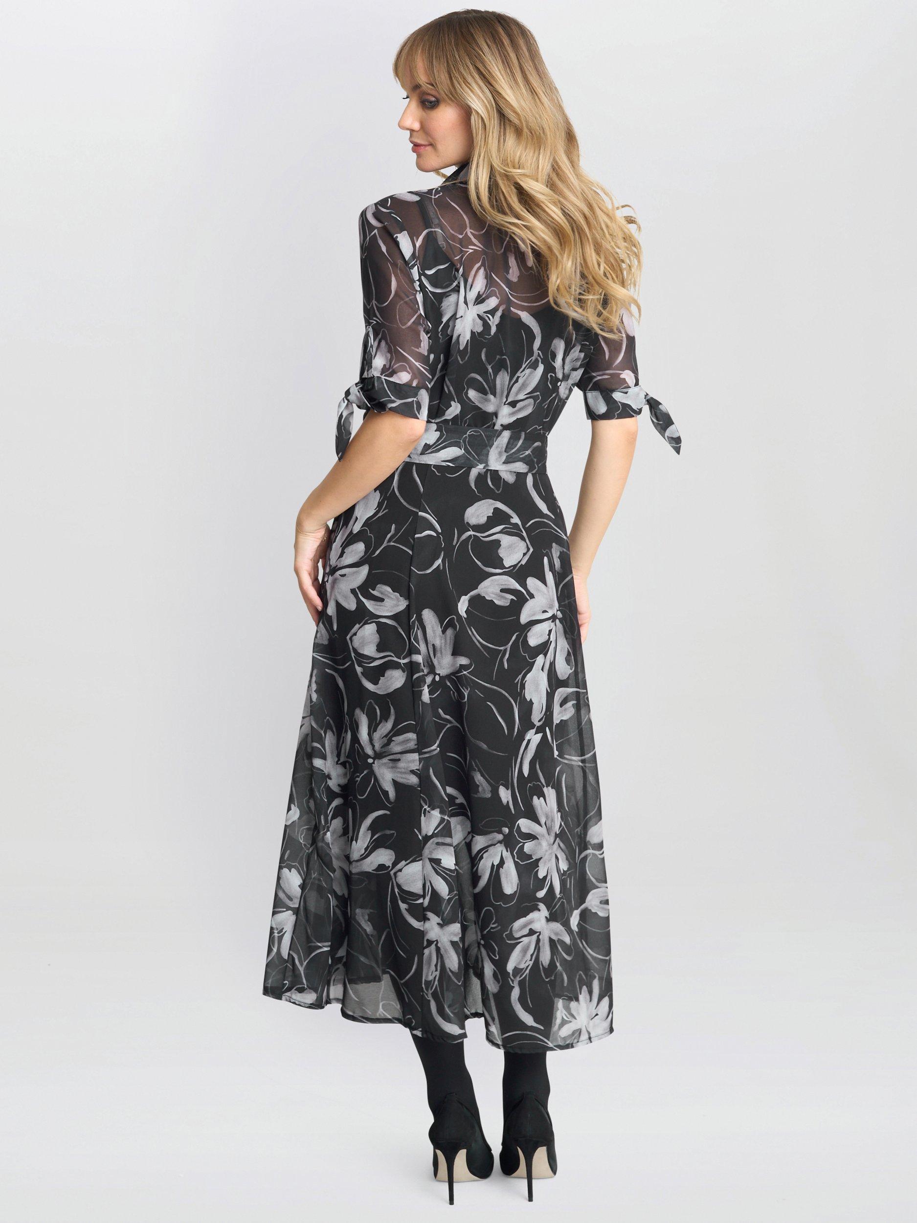 Product image 2 of 5, which shows Gina Bacconi Adrienne Floral Shirt Dress, Black / White, S