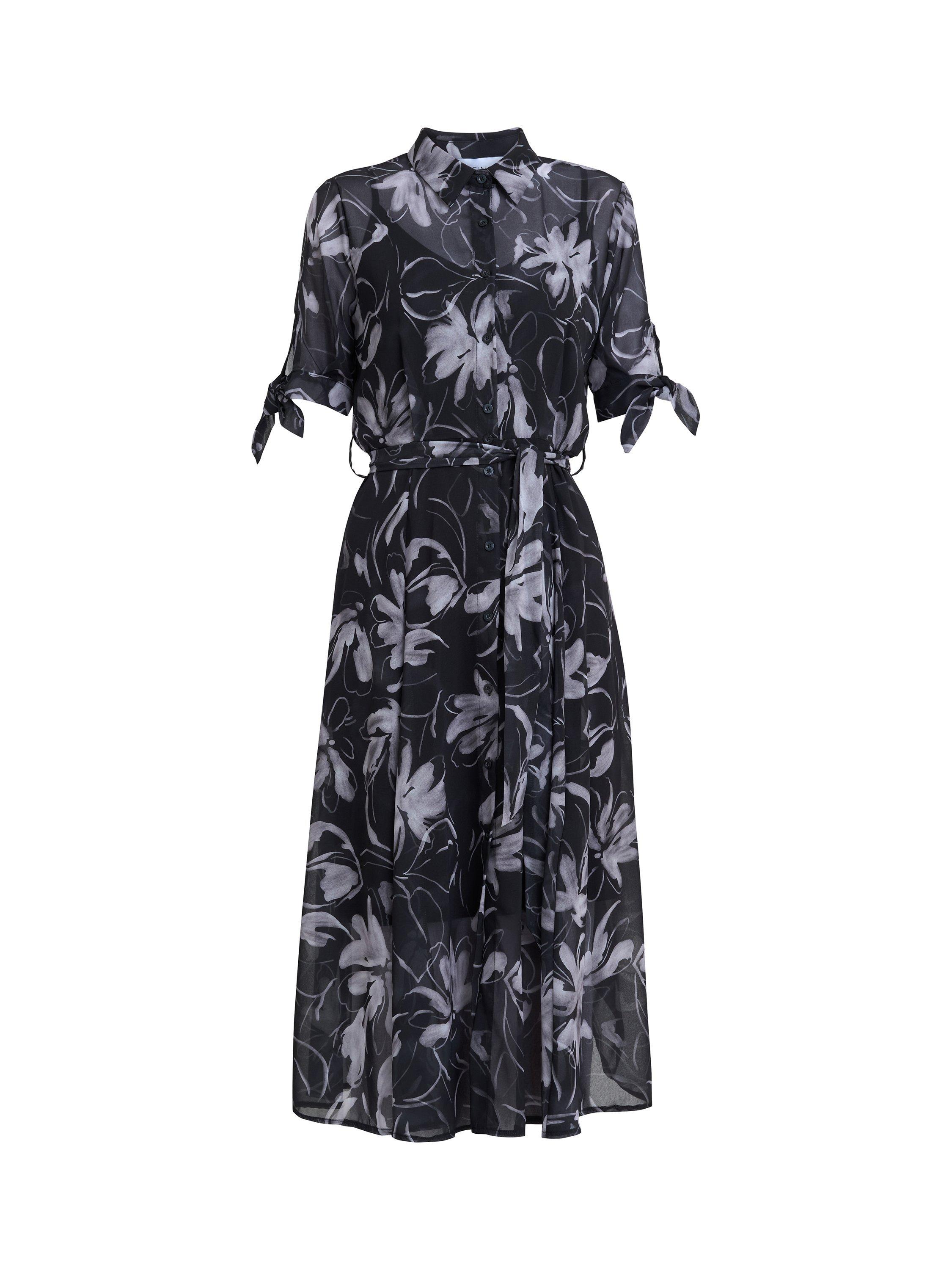 Product image 4 of 5, which shows Gina Bacconi Adrienne Floral Shirt Dress, Black / White, S