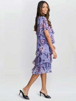 Gina Bacconi Floral Tiered Midi Dress, Blue/Multi - view 2, Blue/Multi