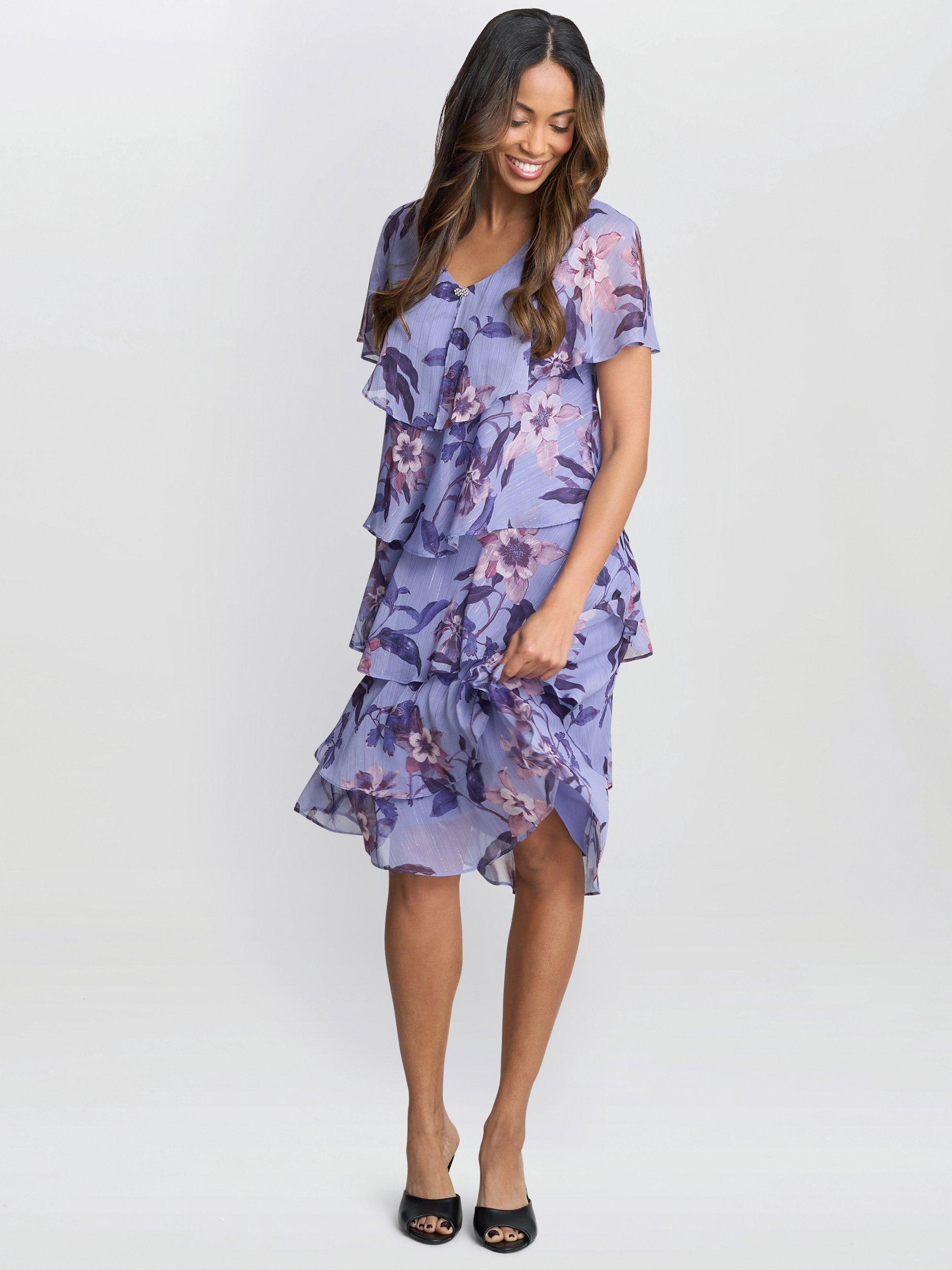 Product image 6 of 6, which shows Gina Bacconi Floral Tiered Midi Dress, Blue/Multi, 10