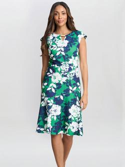 Gina Bacconi Gracey Floral Cap Sleeve Dress, Green/Multi, Green/Multi
