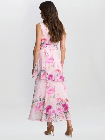 Gina Bacconi Evelynn Floral Wrap Dress, Pink - view 2, Pink