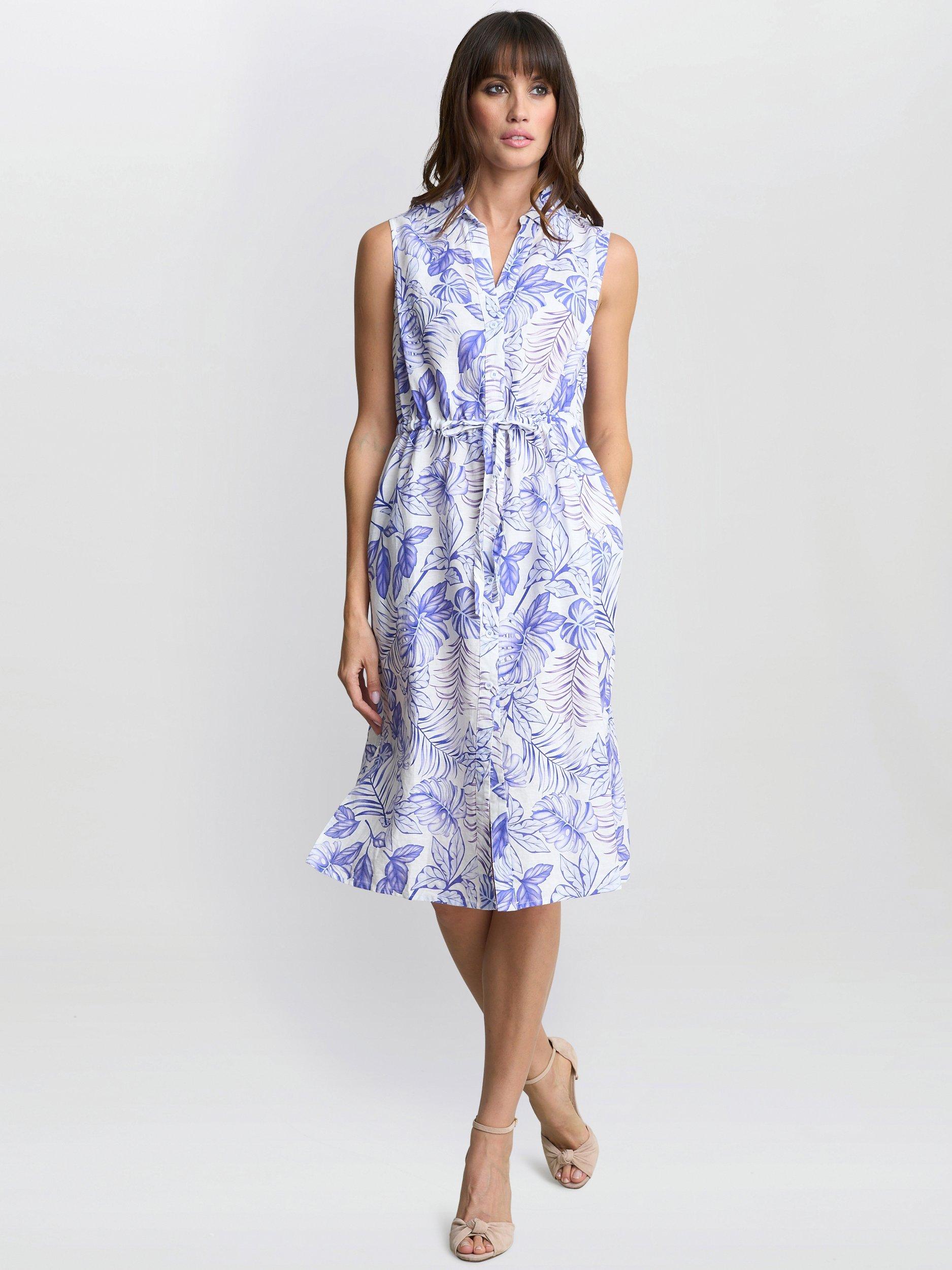 Product image 1 of 7, which shows Gina Bacconi Adalynn Floral Linen Rich Shirt Dress, Blue, S