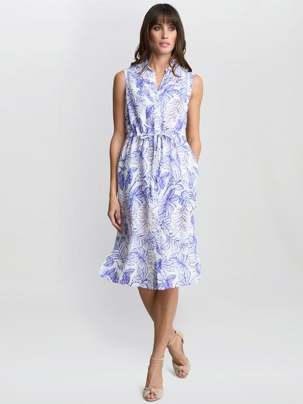 Gina Bacconi Adalynn Floral Linen Rich Shirt Dress, Blue, Blue