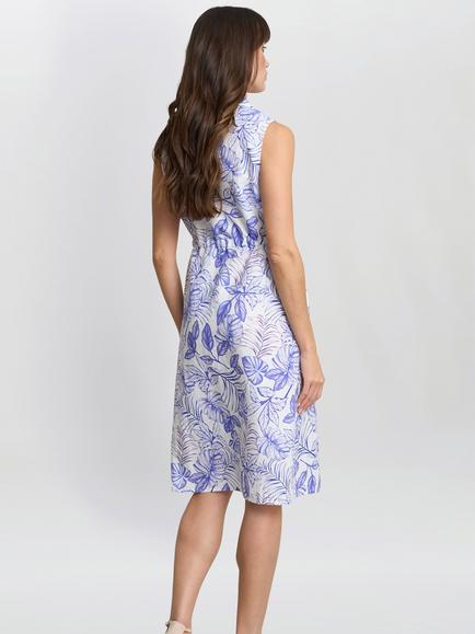 Gina Bacconi Adalynn Floral Linen Rich Shirt Dress, Blue - view 2, Blue
