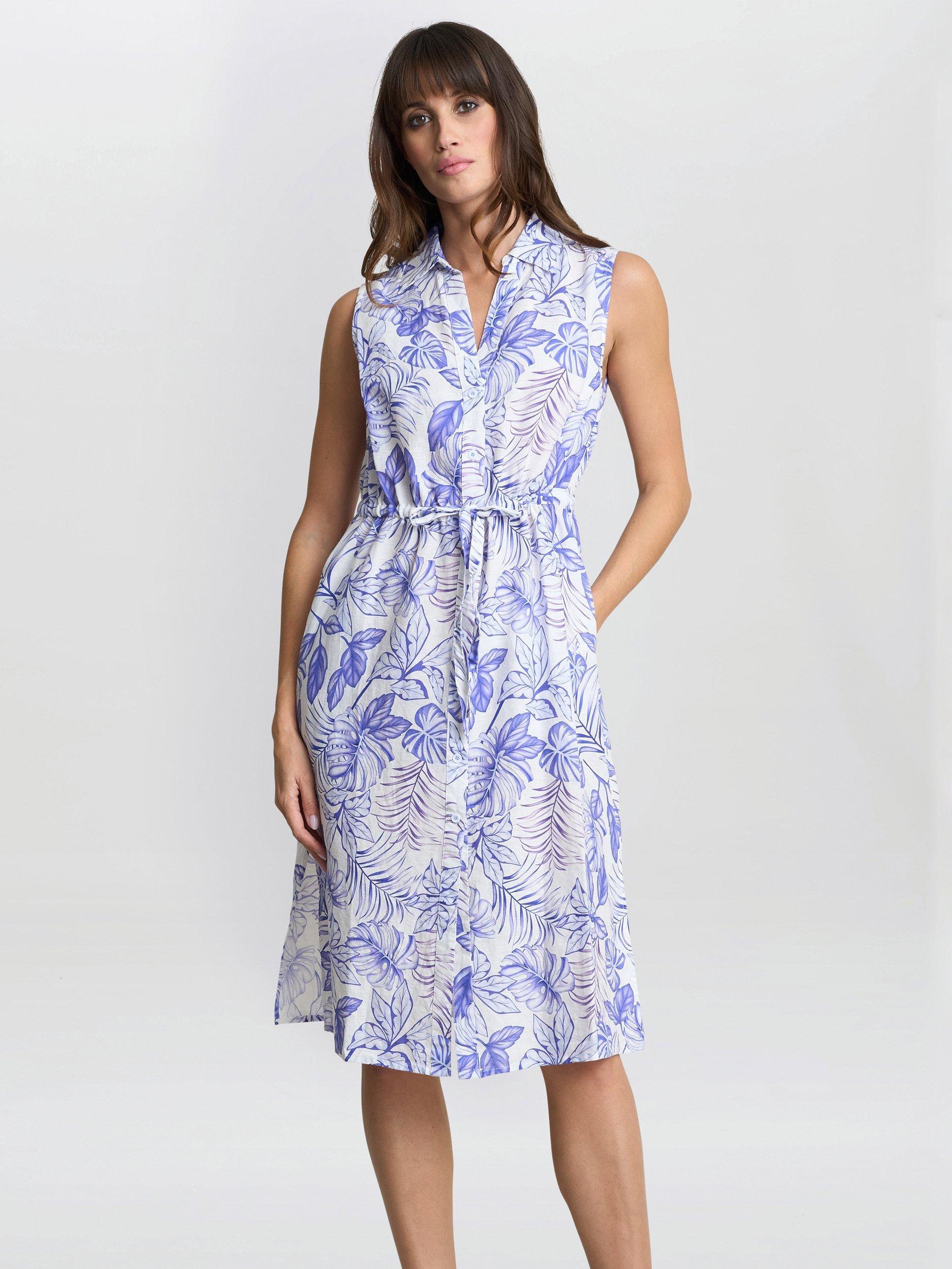 Product image 3 of 7, which shows Gina Bacconi Adalynn Floral Linen Rich Shirt Dress, Blue, S