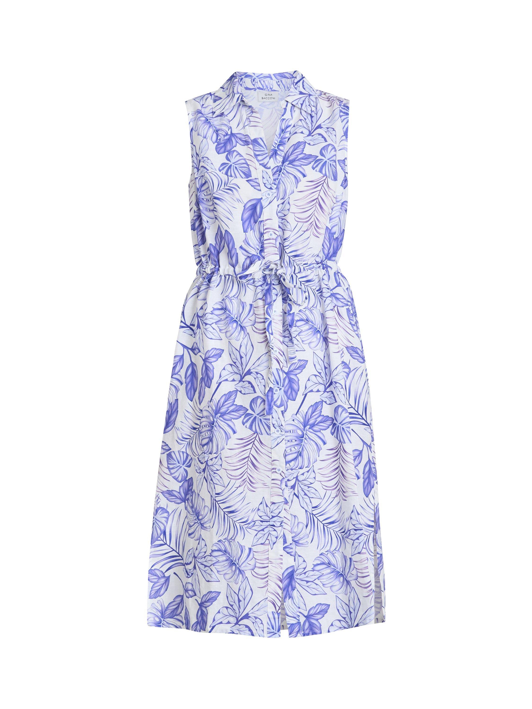 Product image 4 of 7, which shows Gina Bacconi Adalynn Floral Linen Rich Shirt Dress, Blue, S
