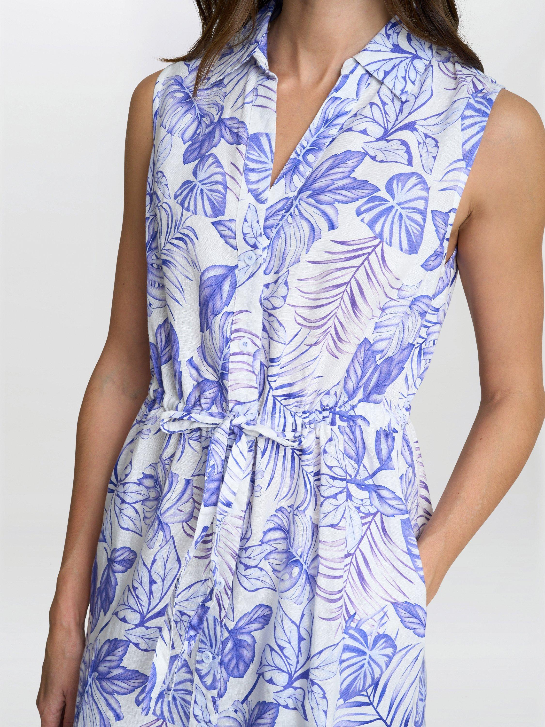 Product image 5 of 7, which shows Gina Bacconi Adalynn Floral Linen Rich Shirt Dress, Blue, S