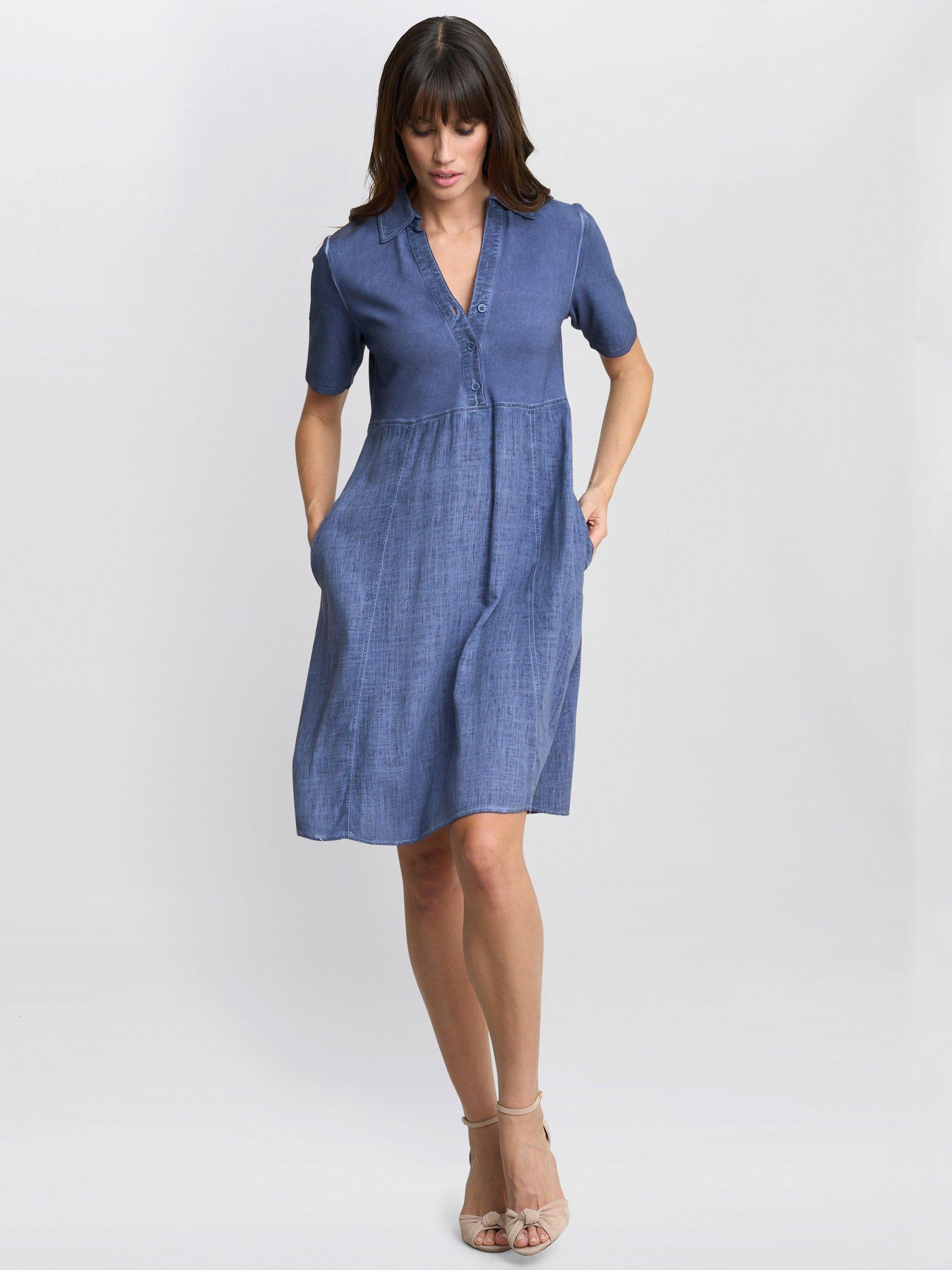 Product image 3 of 7, which shows Gina Bacconi Aaliyah Mid Length Denim Dress, Navy/Denim, S