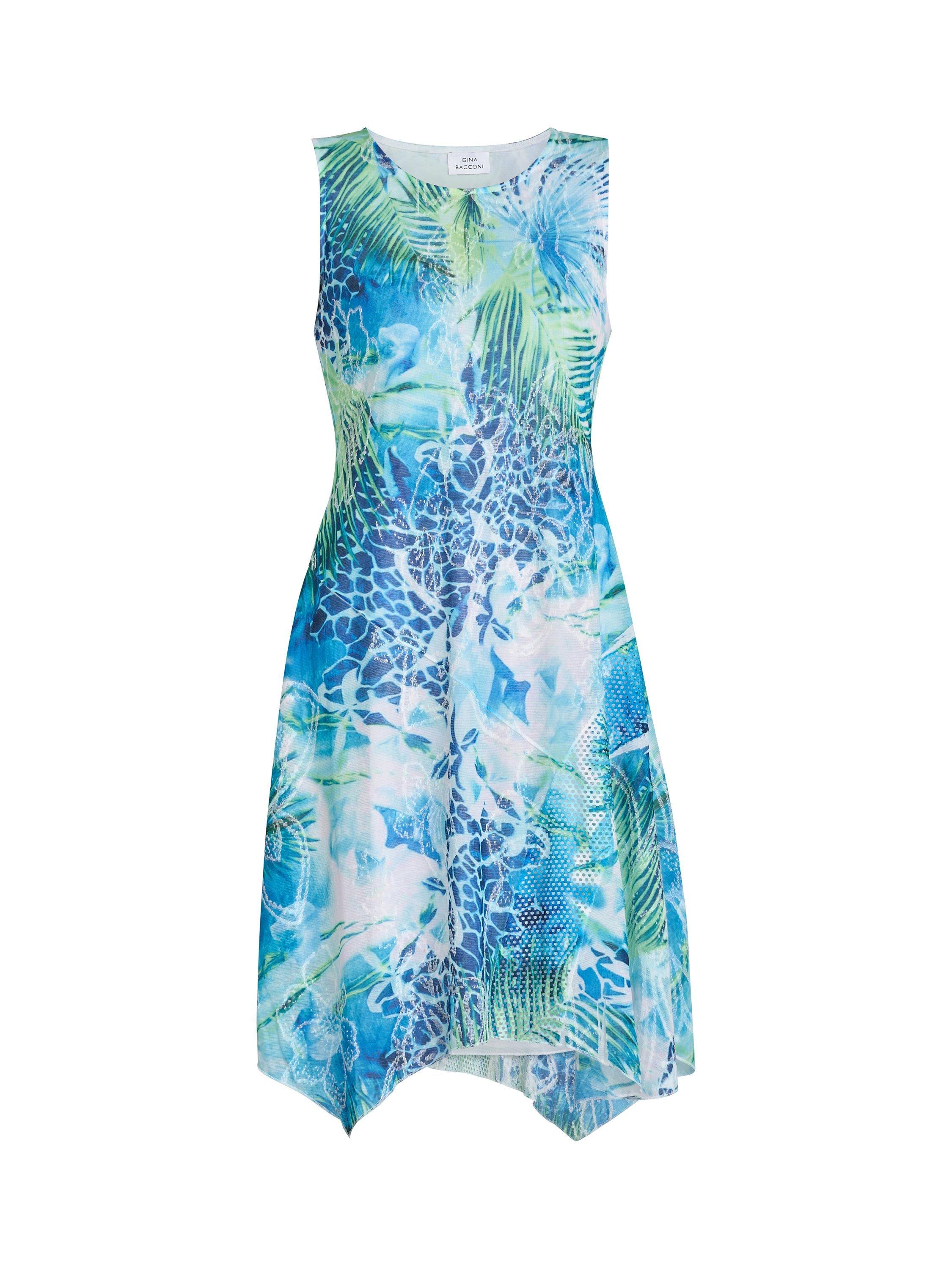 Product image 4 of 5, which shows Gina Bacconi Eliana Tropical Sleeveless Dress, Blue/Multi, S