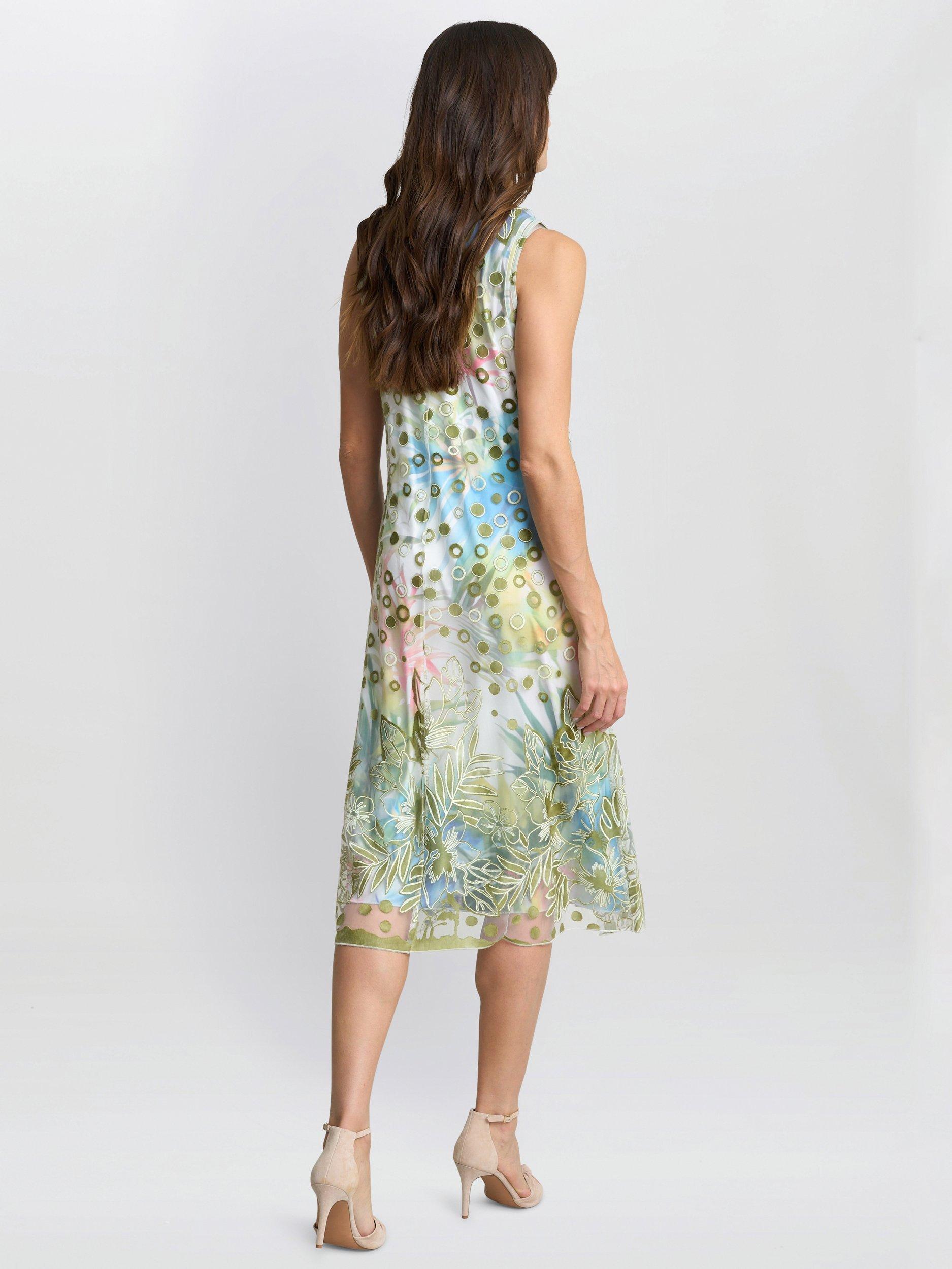 Product image 2 of 5, which shows Gina Bacconi Emilia Polka Dot Floral Dress, Multi, S