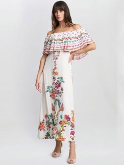 Gina Bacconi Rose Off Shoulder Frill Maxi Dress, Multi, Multi