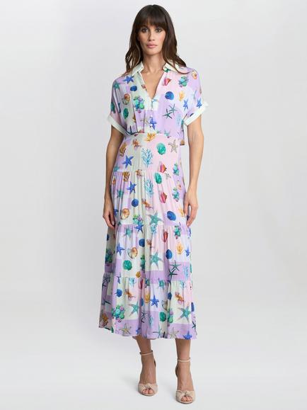 Gina Bacconi Liv Seashell Shirt Dress, Purple/Multi, Purple/Multi