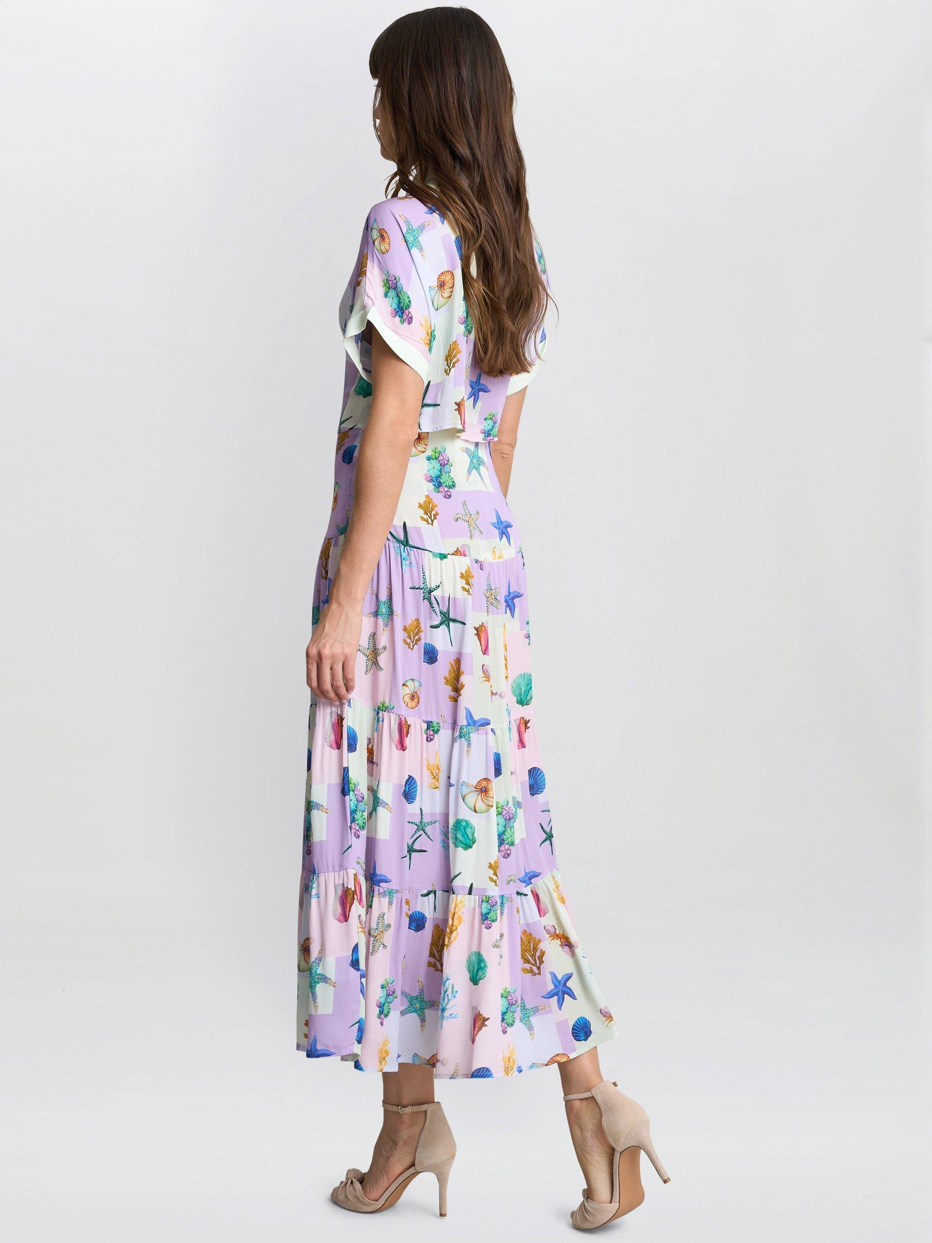Product image 2 of 6, which shows Gina Bacconi Liv Seashell Shirt Dress, Purple/Multi, XS