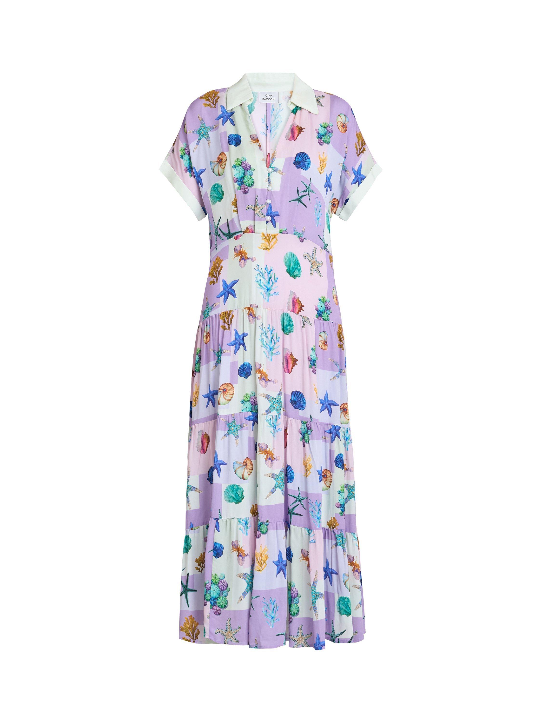 Product image 3 of 6, which shows Gina Bacconi Liv Seashell Shirt Dress, Purple/Multi, XS