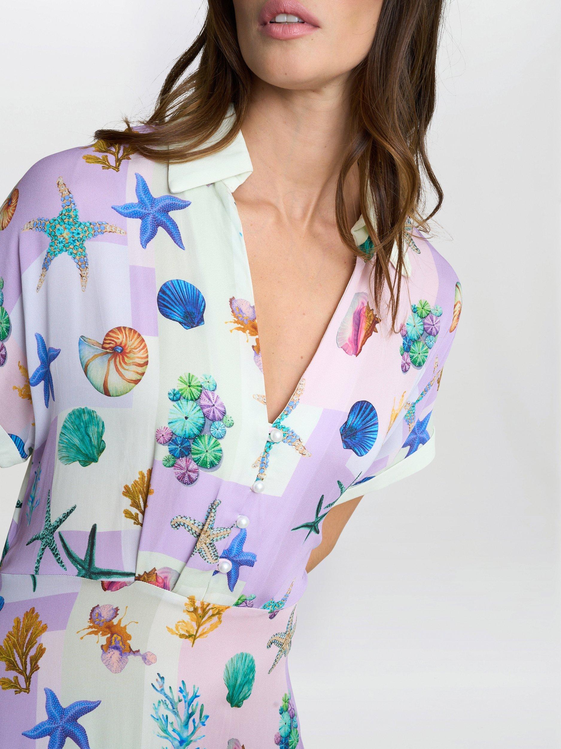 Product image 4 of 6, which shows Gina Bacconi Liv Seashell Shirt Dress, Purple/Multi, XS
