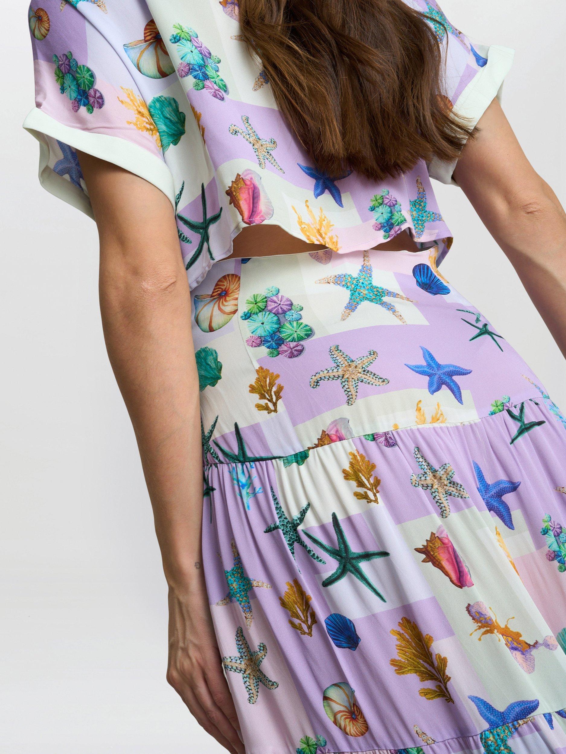Product image 6 of 6, which shows Gina Bacconi Liv Seashell Shirt Dress, Purple/Multi, XS