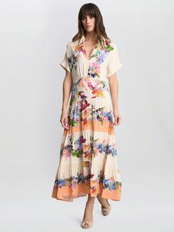 Gina Bacconi Sarah Floral Shirt Dress, Orange/Multi, Orange/Multi