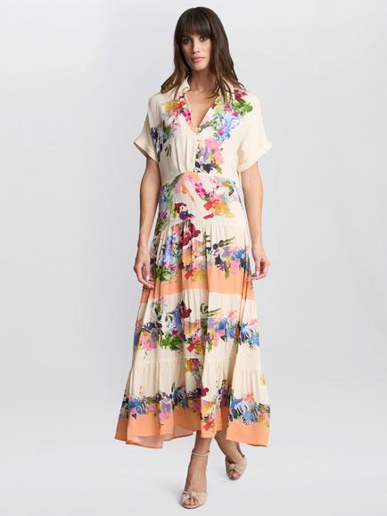 Gina Bacconi Sarah Floral Shirt Dress, Orange/Multi, Orange/Multi