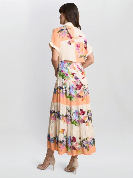 Gina Bacconi Sarah Floral Shirt Dress, Orange/Multi - view 2, Orange/Multi