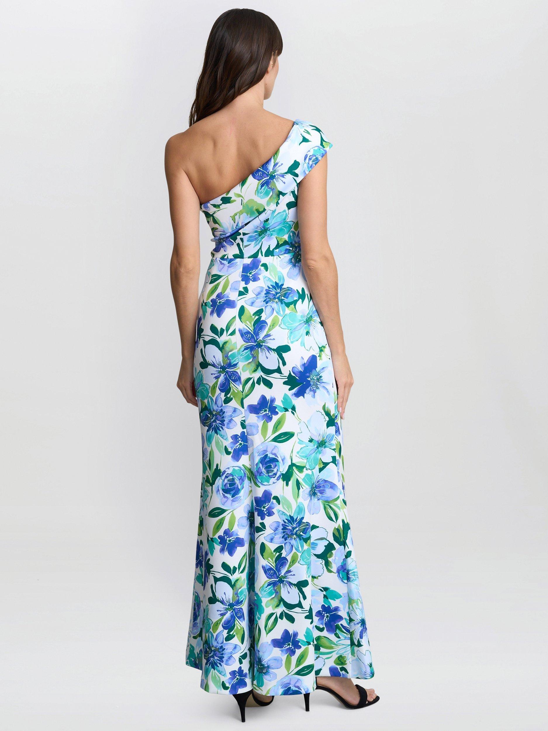 Product image 2 of 7, which shows Gina Bacconi Floral Off Shoulder Ruched Maxi Dress, Blue, 8