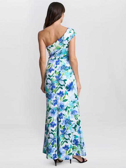 Gina Bacconi Floral Off Shoulder Ruched Maxi Dress, Blue - view 2, Blue
