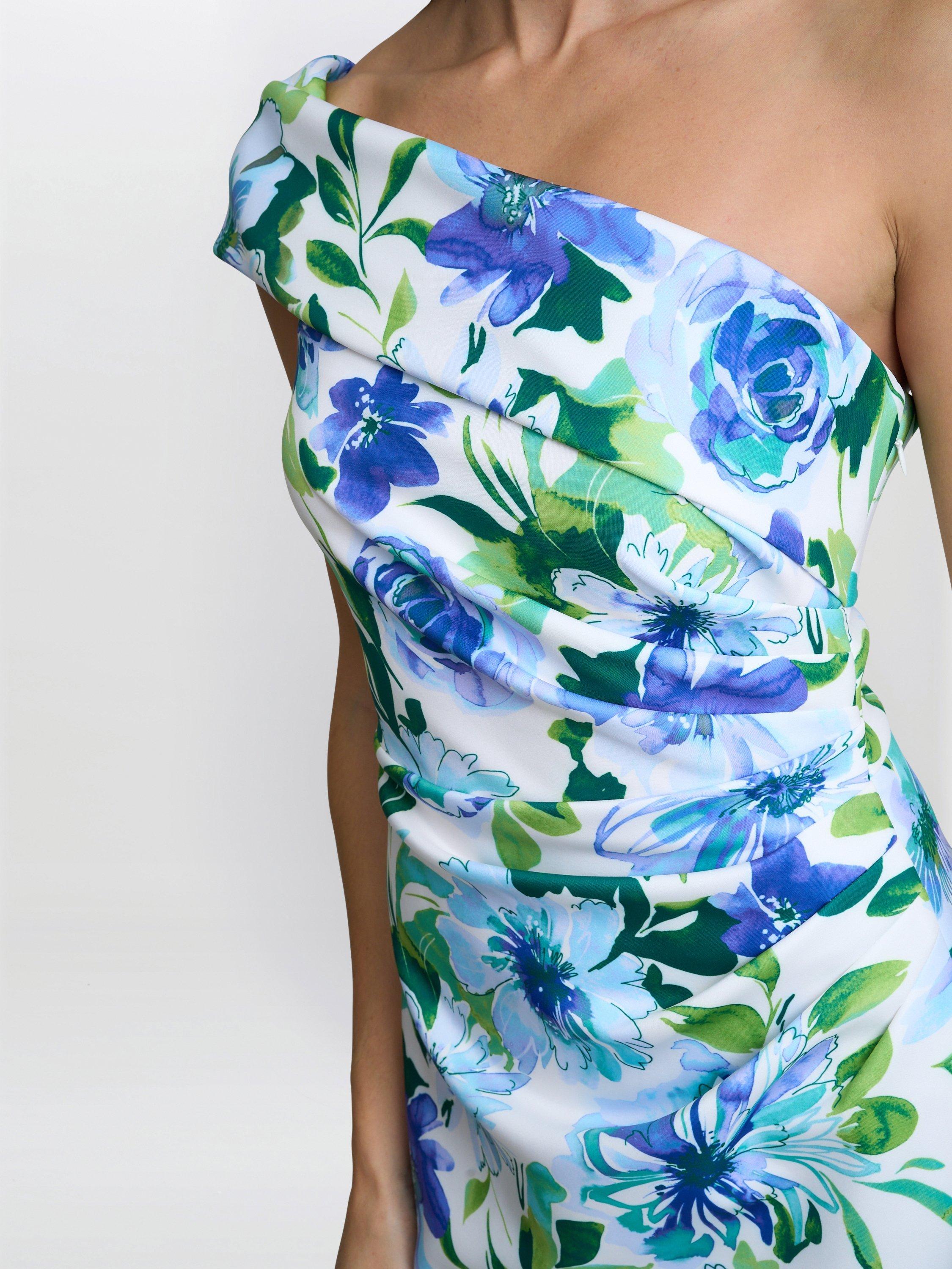 Product image 5 of 7, which shows Gina Bacconi Floral Off Shoulder Ruched Maxi Dress, Blue, 8