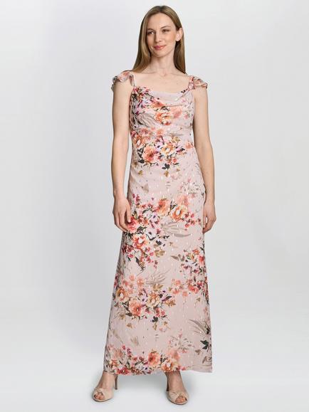 Gina Bacconi Serenity Floral Chiffon Maxi Dress, Natural/Multi, Natural/Multi