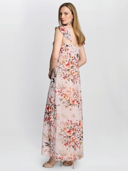 Gina Bacconi Serenity Floral Chiffon Maxi Dress, Natural/Multi - view 2, Natural/Multi