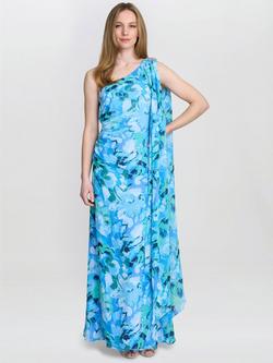 Gina Bacconi Amelie Floral Chiffon Maxi Dress, Blue/Multi, Blue/Multi