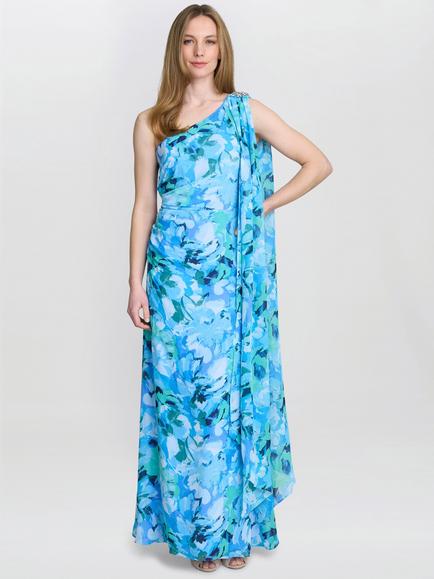 Gina Bacconi Amelie Floral Chiffon Maxi Dress, Blue/Multi, Blue/Multi