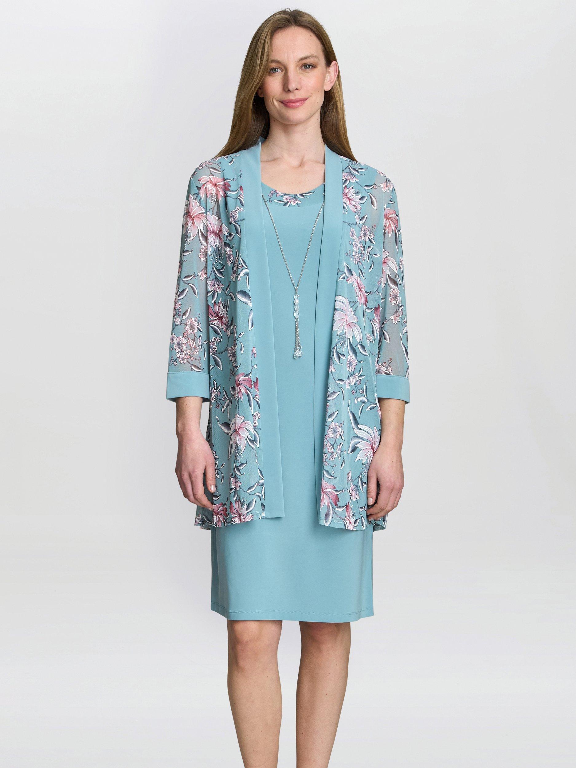 Product image 1 of 10, which shows Gina Bacconi Callie Dress & Floral Jacket Set, Aqua, 10