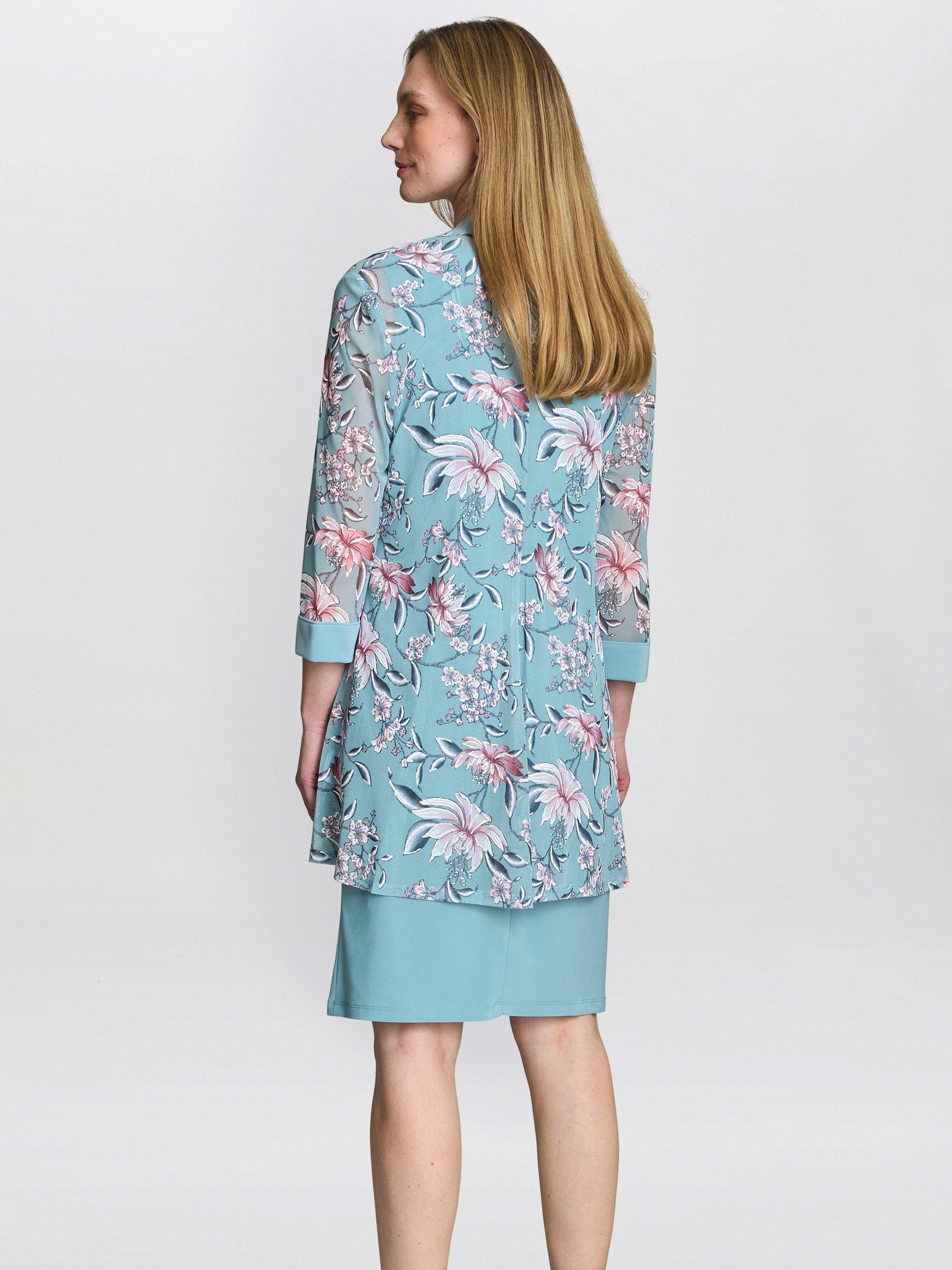 Product image 2 of 10, which shows Gina Bacconi Callie Dress & Floral Jacket Set, Aqua, 10