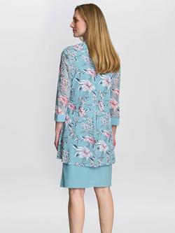Gina Bacconi Callie Dress & Floral Jacket Set, Aqua - view 2, Aqua