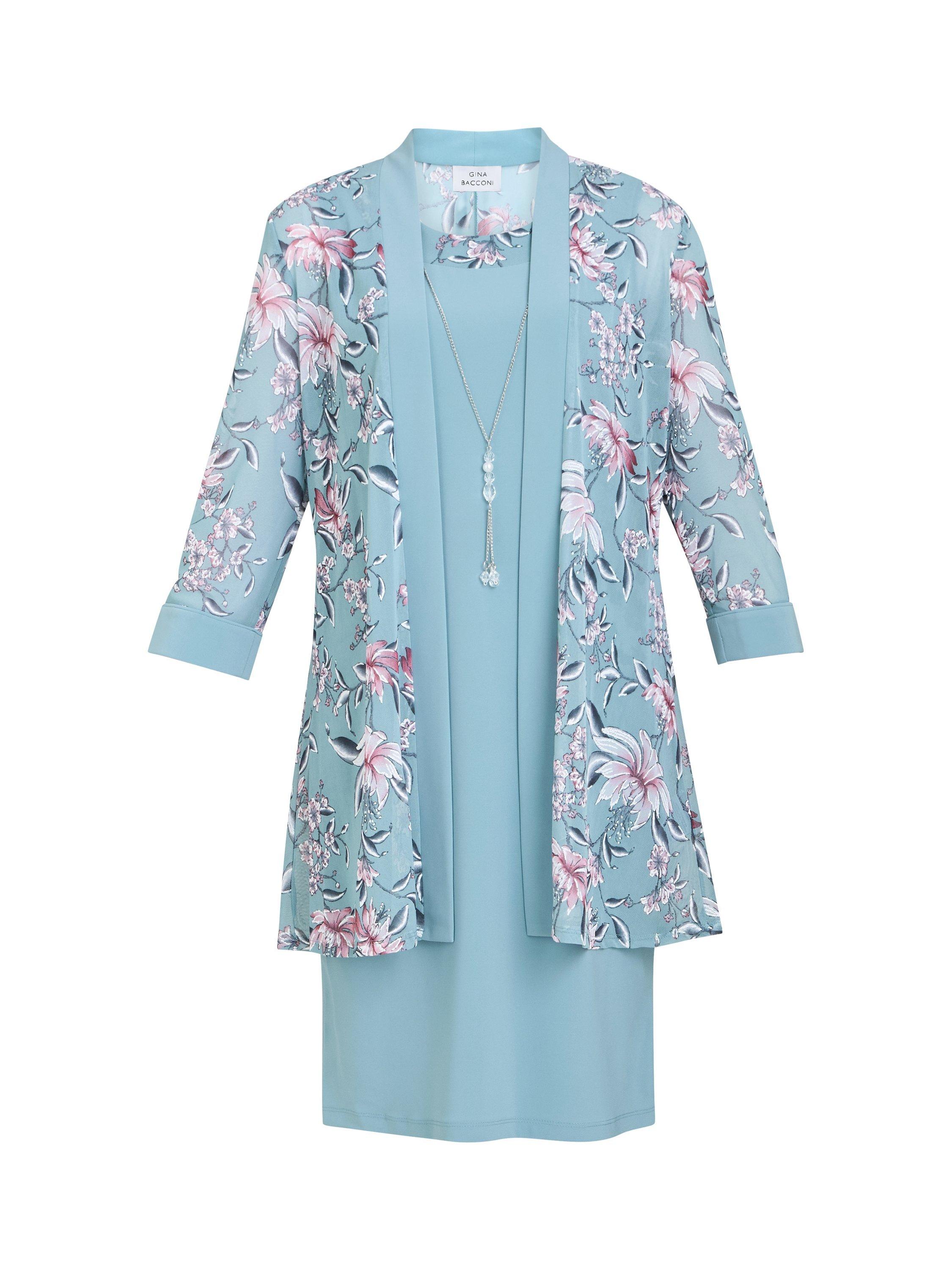 Product image 4 of 10, which shows Gina Bacconi Callie Dress & Floral Jacket Set, Aqua, 10