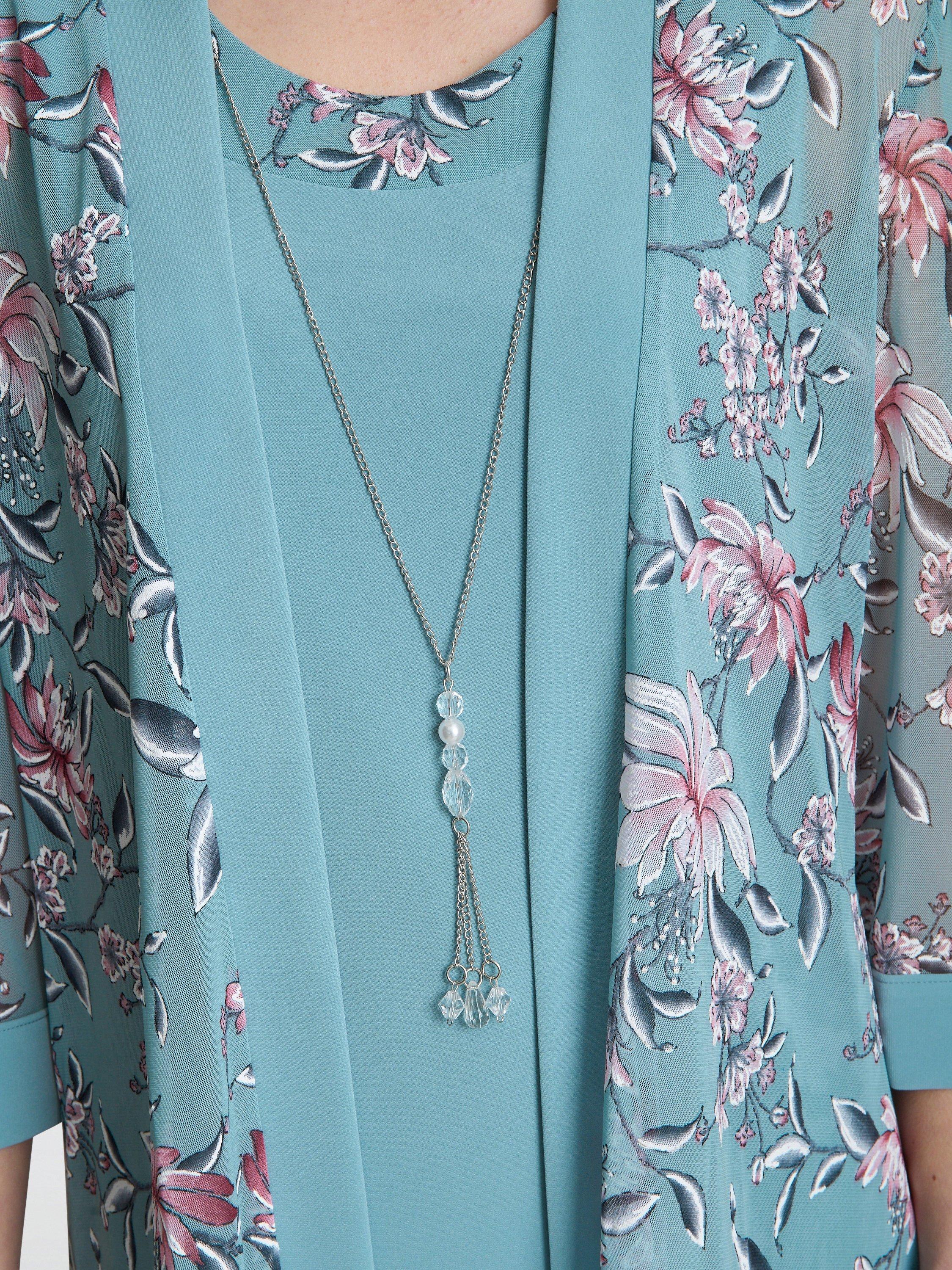 Product image 5 of 10, which shows Gina Bacconi Callie Dress & Floral Jacket Set, Aqua, 10