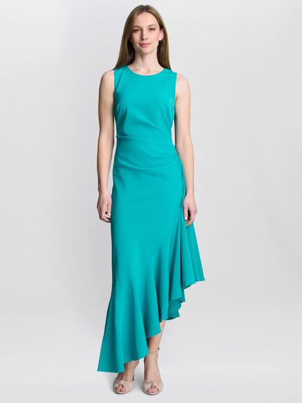 Gina Bacconi Paige Asymmetric Frill Hem Dress, Green, Green