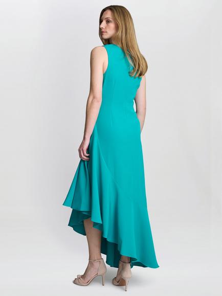 Gina Bacconi Paige Asymmetric Frill Hem Dress, Green - view 2, Green