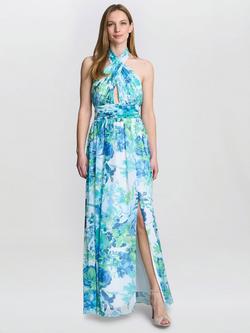 Gina Bacconi Pam Floral Halterneck Maxi Dress, Multi, Multi