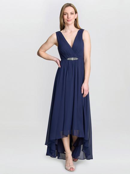 Gina Bacconi Pandora Embellished Waist Dress, Navy, Navy