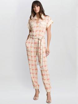 Gina Bacconi Natalia Palm Tree Print Jumpsuit, Cream/Multi, Cream/Multi