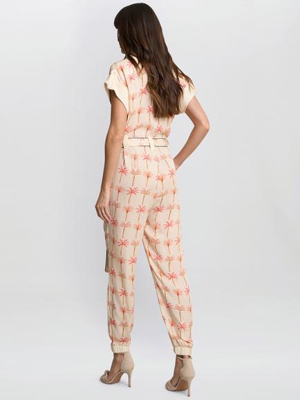 Gina Bacconi Natalia Palm Tree Print Jumpsuit, Cream/Multi - view 2, Cream/Multi