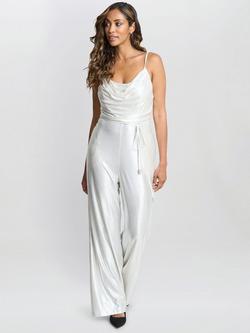 Gina Bacconi Martina Foil Jumpsuit, Champagne, Champagne